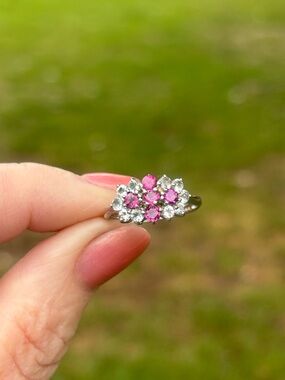 Elegant Natural Pink Garnet w/ Aquamarine accent in 925 Sterling Silver Ring-8